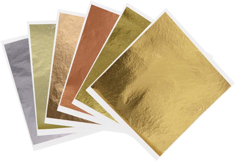KINNO Imitation Gold Leaf Sheets Multipurpose 6 Colors - Gilding Paper Leaf for Home, Wall, Frame, Ceiling, Furniture Decoration, 600 Sheets 3.15 by 3.35 Inches
