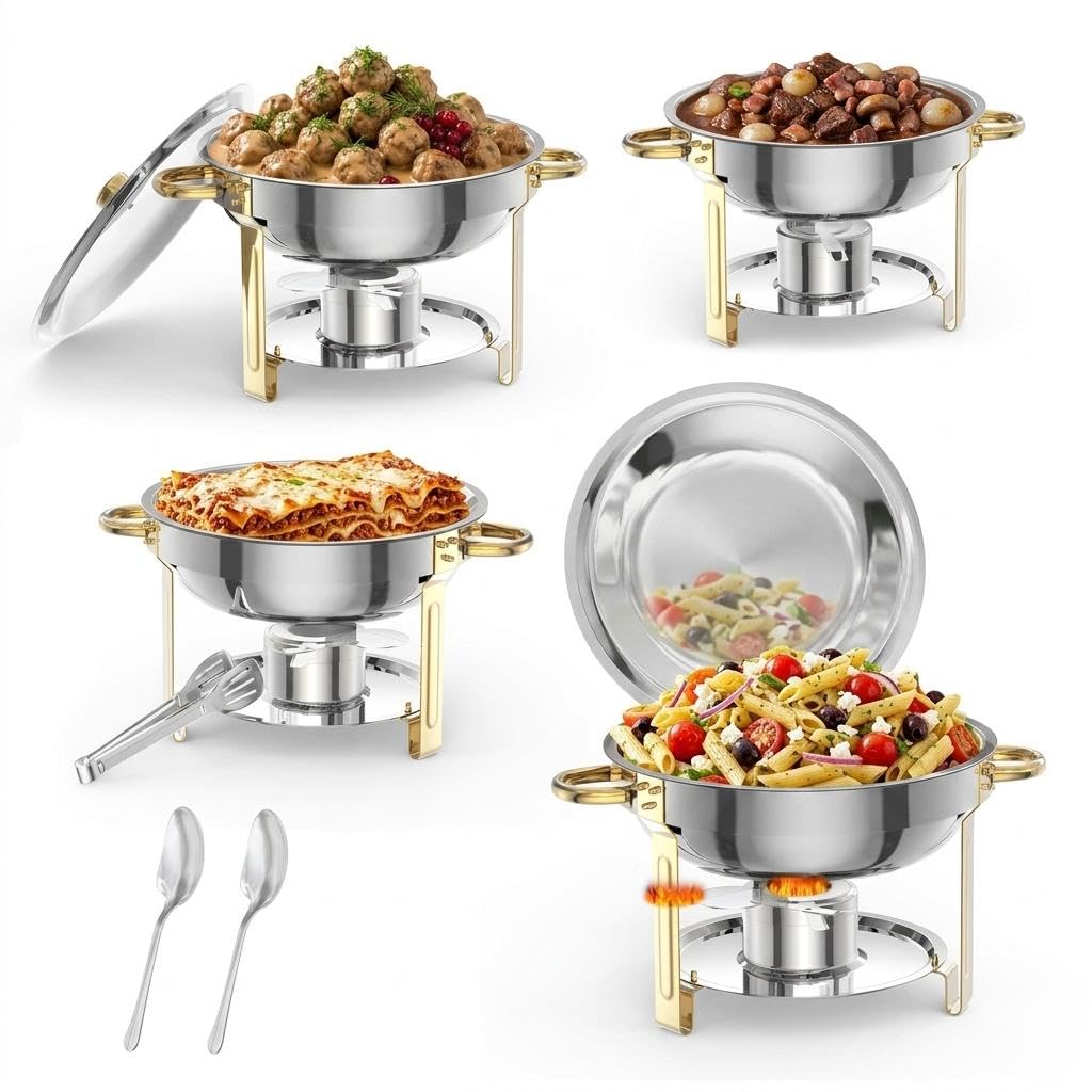 Chafing Dish Buffet Set 5L Rund, Edelstahl Speisenwärmer