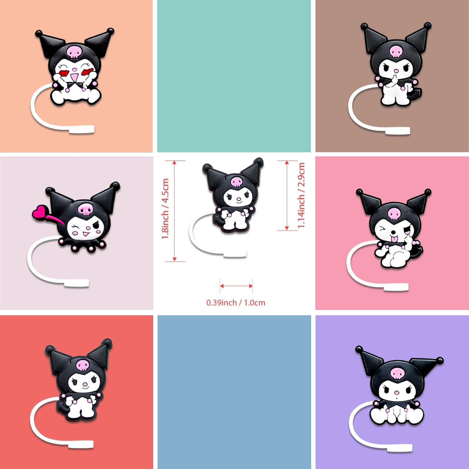 6Pcs Cartoon Straw Cover for Stanley Tumbler Cap, Silicone Straw Topper, 10mm Drinking Straw Tip Covers for Accessories (Purple) - Image 6