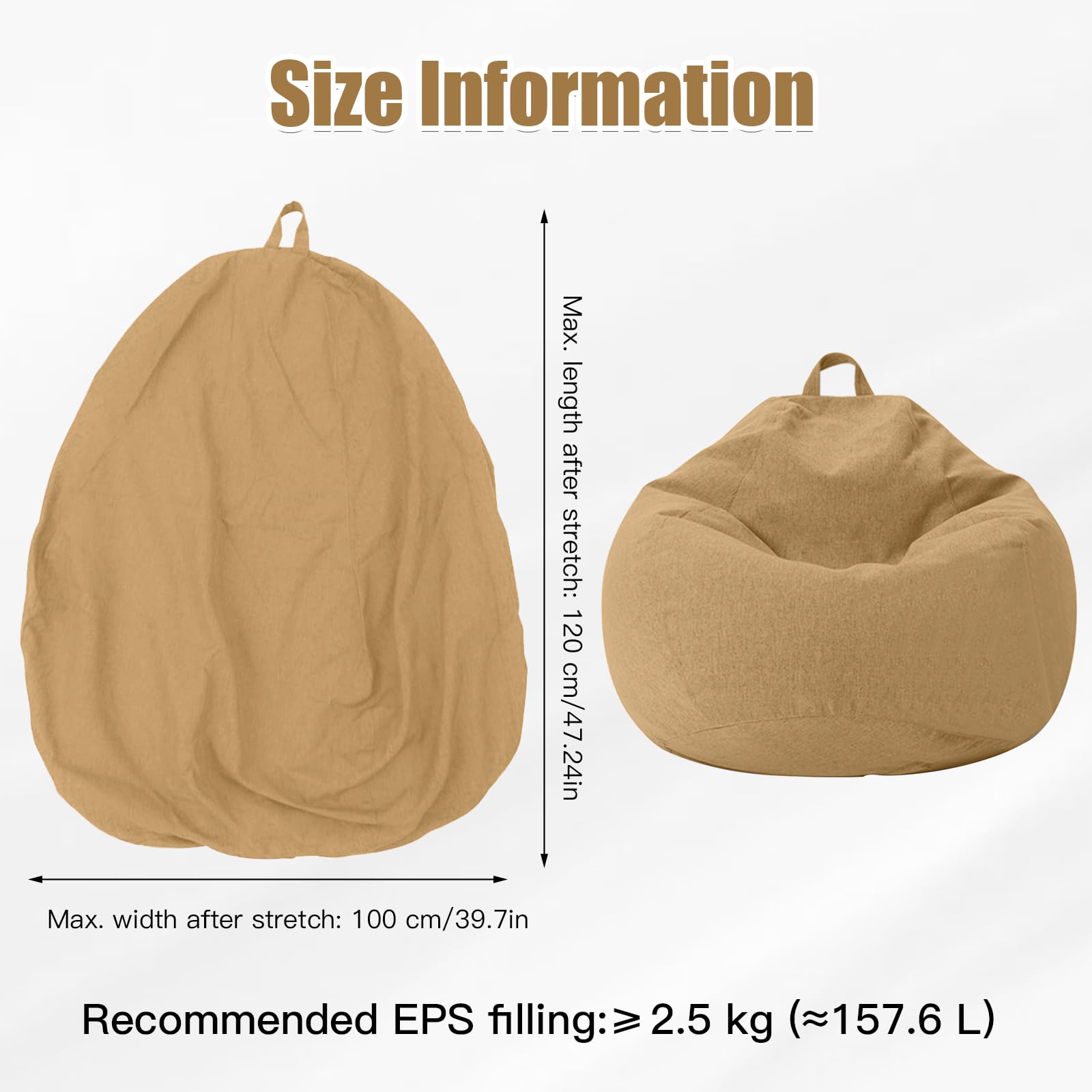 Pouf pour enfants et adultes - Housse uniquement (sans rembourrage) - Pouf pour chambre à coucher, bureau, salon, terrasse (marron clair)