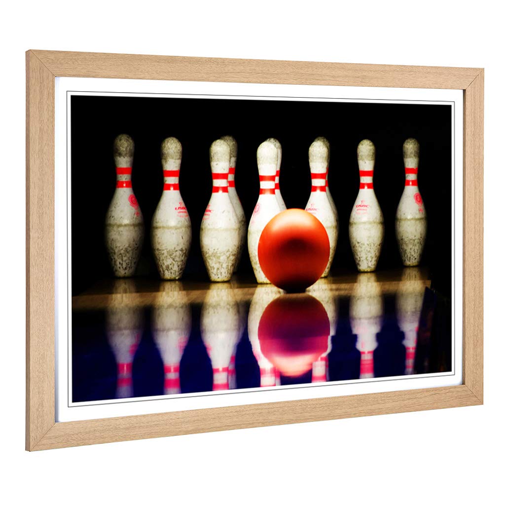 Big Box Art Framed Print of Ten Pin Bowling Design | Wall Art Picture | Home Decor for Kitchen, Living, Dining Room, Lounge, Bedroom, Hallway, Office, Oak, A2 / 24.5x18 Inch / 62x45cm
