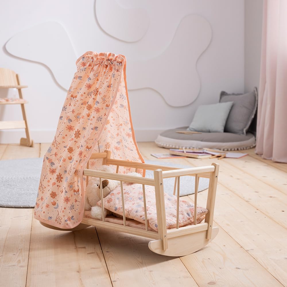 howa Culla per bambole in legno miniflowers incl. biancheria da letto e baldacchino 1706