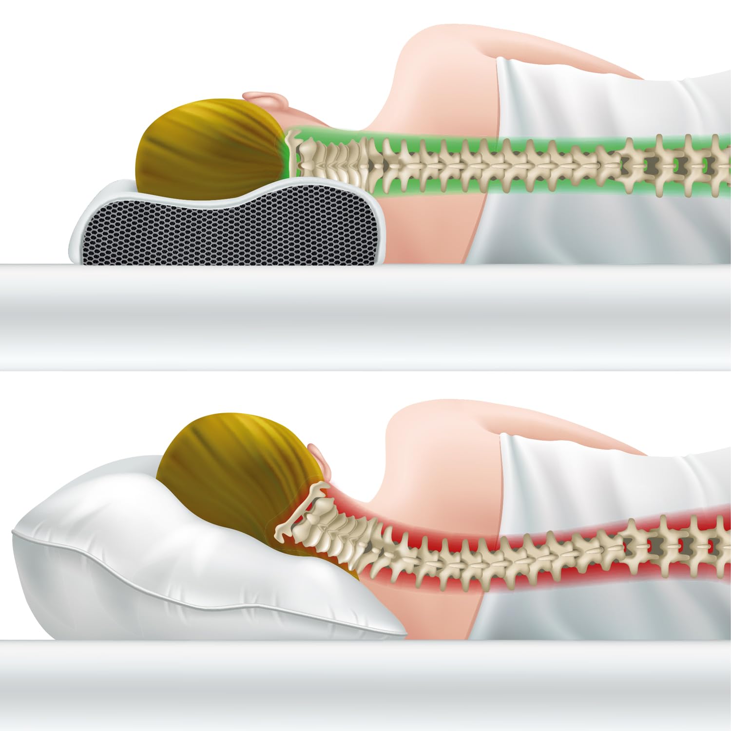 Premium ergonomiczna poduszka podpierająca kark z efektem żelowym, z regulacją wysokości, pianka Gel Memory Foam, ergonomiczna poduszka pod głowę 32 x 60 cm