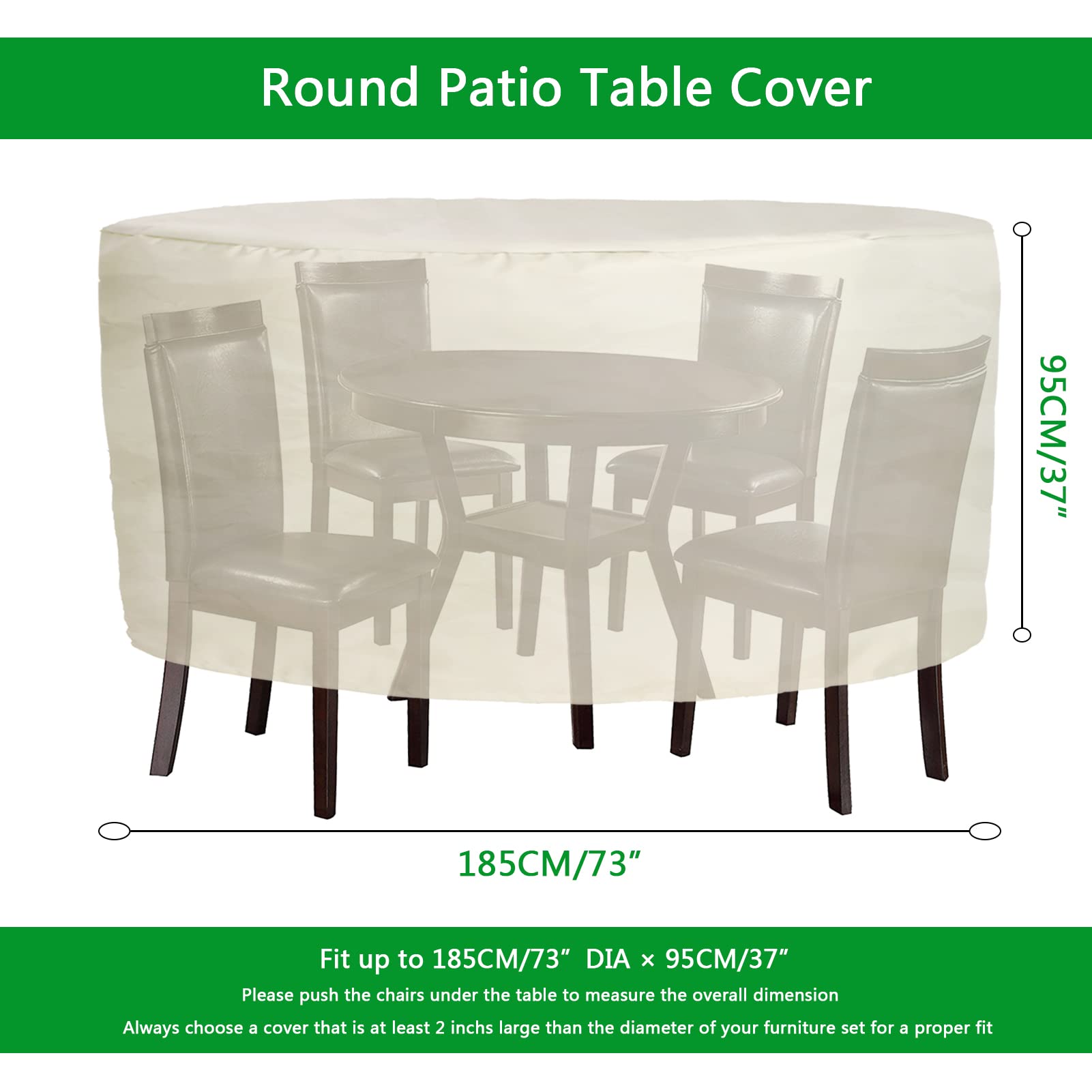 Bache Salon Jardin Ronde 185x95CM, Housse Table Jardin, Bache Protection, Housse Protection Salon Jardin, Protection Extérieure Résistante Imperméable Meubles 420D Oxford