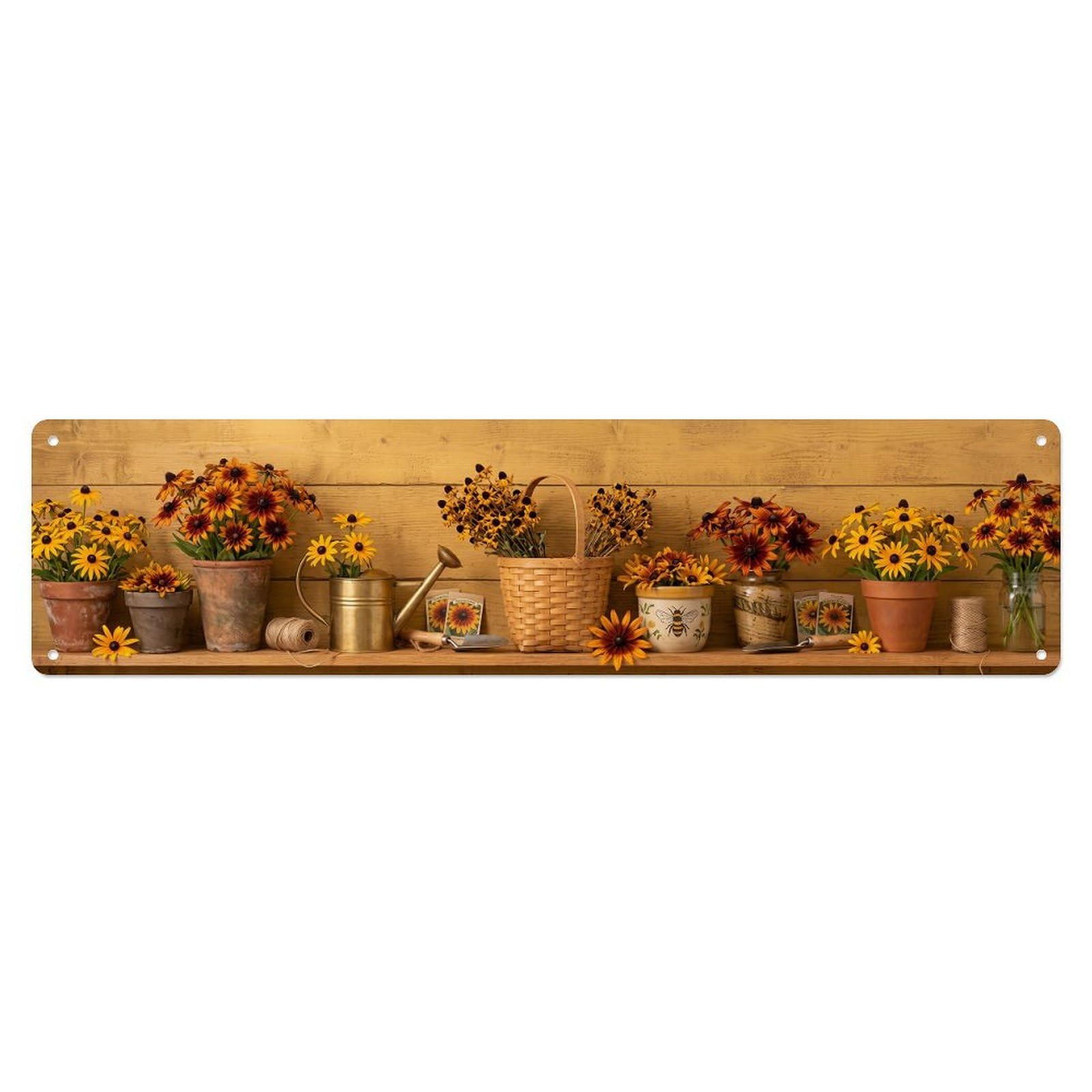Garden Tools Vintage Rudbeckia Black-eyed Susan Pattern Metal Tin Sign