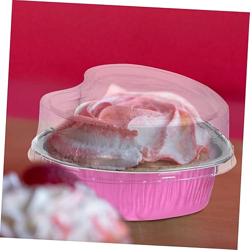 Miniatura 2 de LIFKOME 40 unidades de papel de aluminio en forma de corazón, tazón para hornear, molde para pasteles con tapa, taza de corazón para hornear, molde