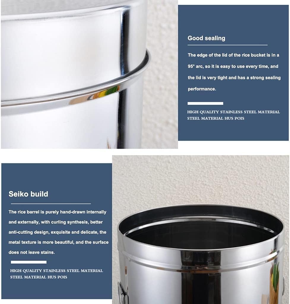 Stainless Steel Rice Restaut Large-Capacity Stainless Steel Flour Sealed Grain Storage Tank Grain Storage Container, Silver, 25kg