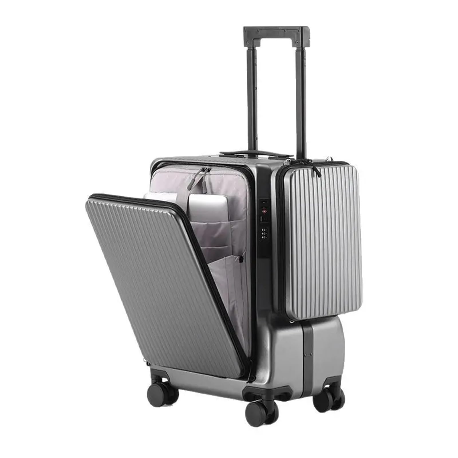 Valigia da viaggio con telaio in alluminio e vano, A, 20Inches 500mm, Classico | Custodia di ricarica USB con apertura frontale, 20 pollici
