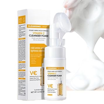 Vitamin C Face Wash - Foaming Facial Cleanser - Extracts Built In Silicone Face Brush, with Vitamin C, Gentle Face Wash for Acne-Prone Skin,Face Cleanser for Women & Men
