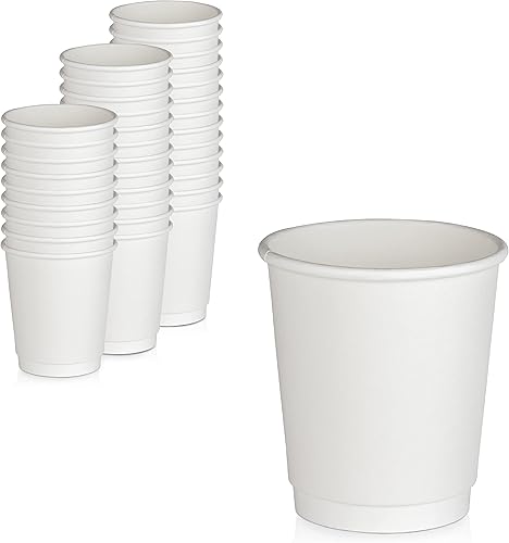 Paquete de 50 Tazas de café desechables  Tazas de café blancas de doble pared aisladas para llevar de 8 onzas, tazas de papel kraft para té de