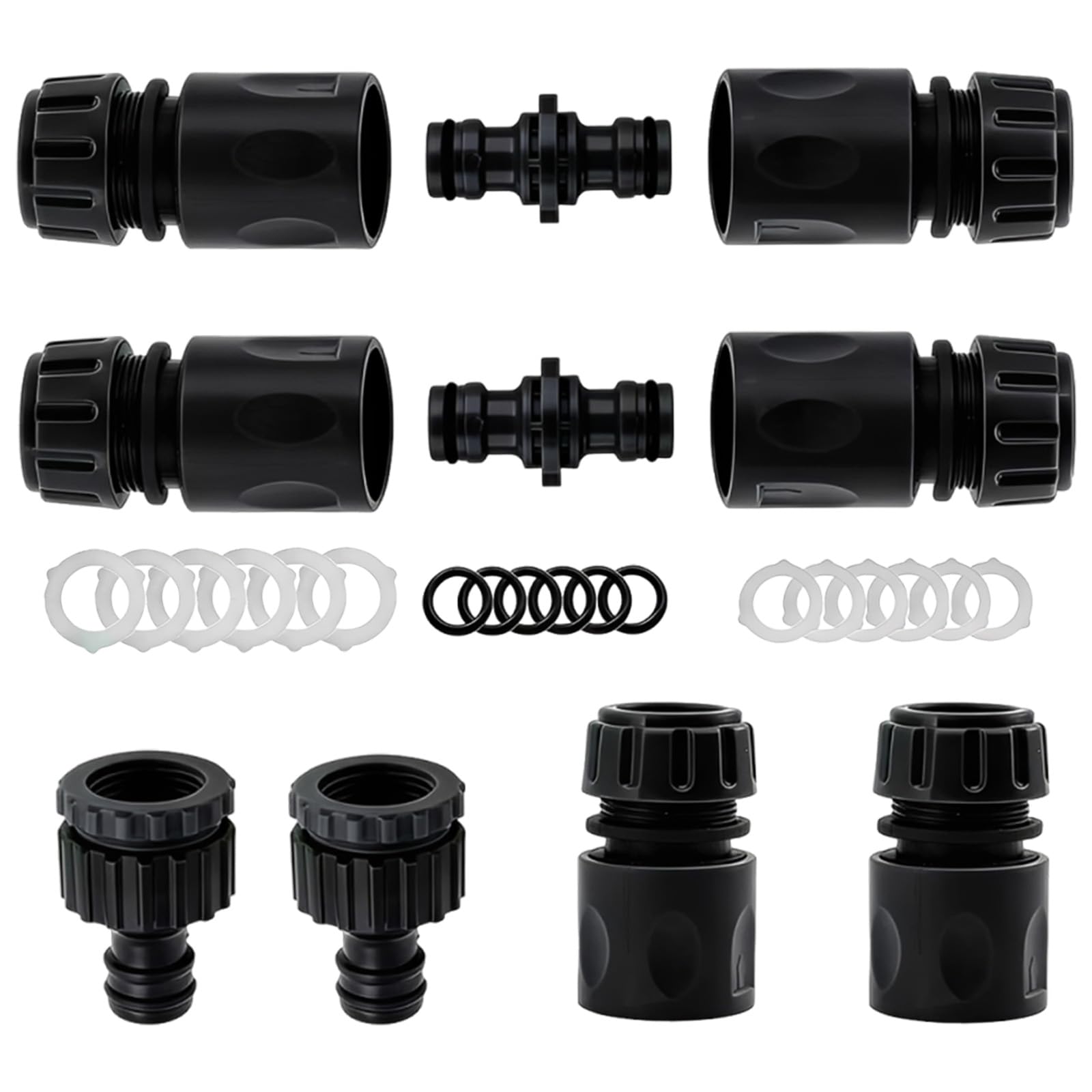 10 Pack Black Garden Hose Connectors for Outdoor Indoor Tap, Quick Hose Pipe Connectors Kit - 2 Double Male Snap Connectors,6 End Quick Connectors,2 Tap Connector 1/2 &3/4 Inch Size 2-in-1