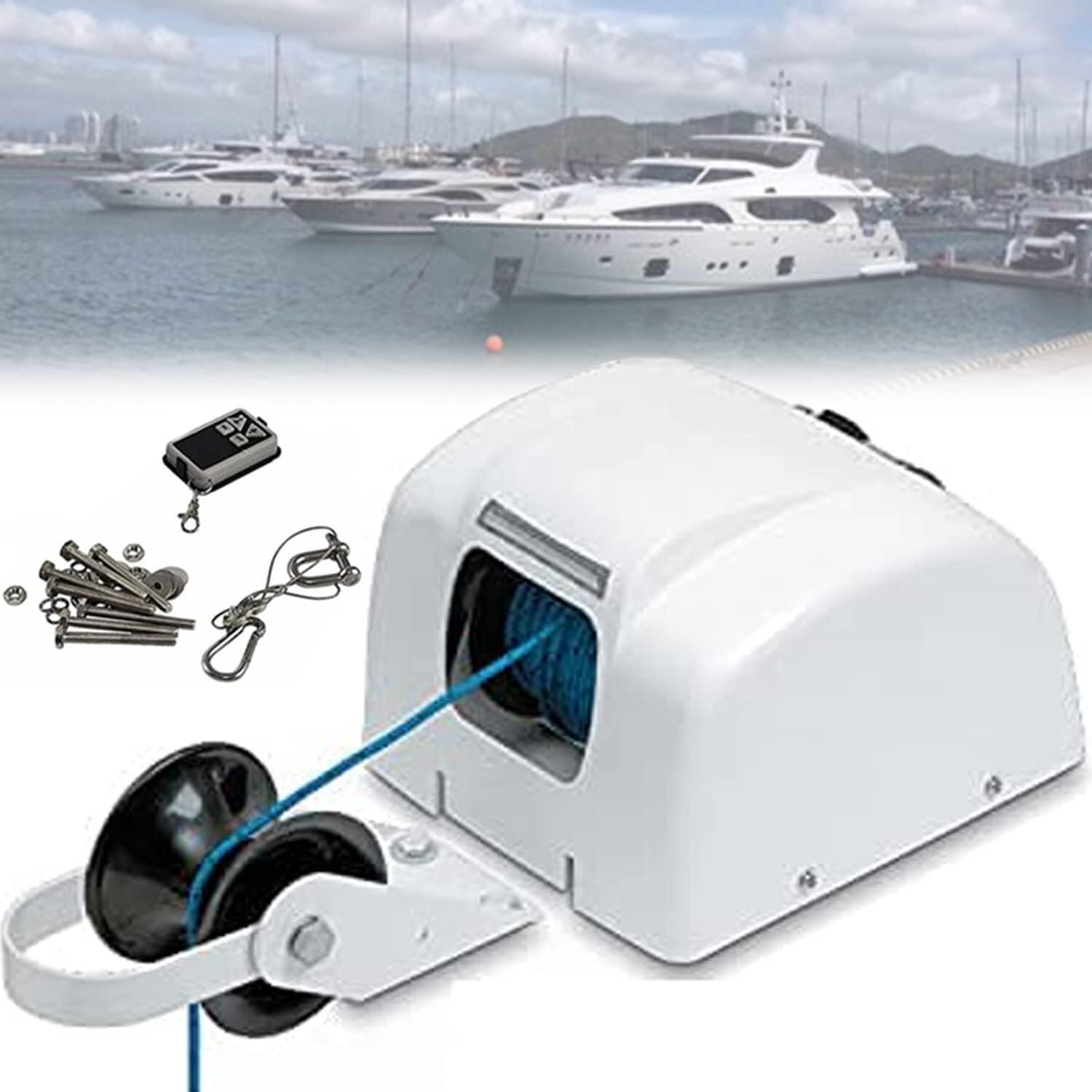 Electric Anchor Winch,Boat Anchor Wench 12V Marine Saltwater Anchor Windlass Kit with Wireless Remote Control Suitable for All Boats Anchors Up to 25 LBS