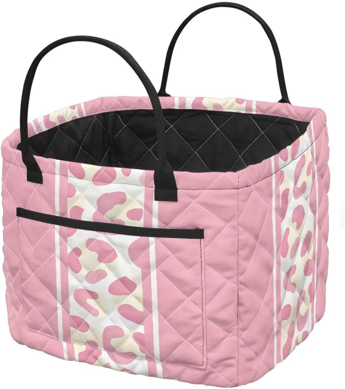 Quilted Storage Basket with Handles and Pocket,Dog Foldable Laundry Hamper Clothes Organizer Bin for Home, Picnic, Office 12.59"x11"x10.6",Large Capacity