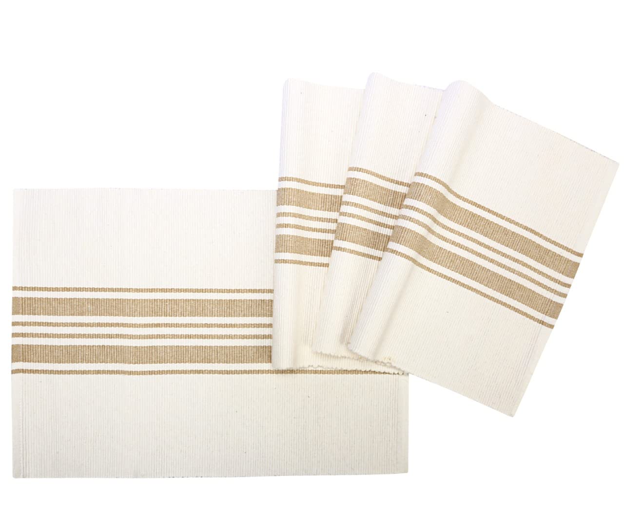 All Cotton and Linen Farmhouse Placemat - Cotton Placemats - Striped Placemats for Dining- Placemats for Dining Table - Woven Placemats - Cotton Placemats for Kitchen Set of 4(Beige and Cream,13 x 18)