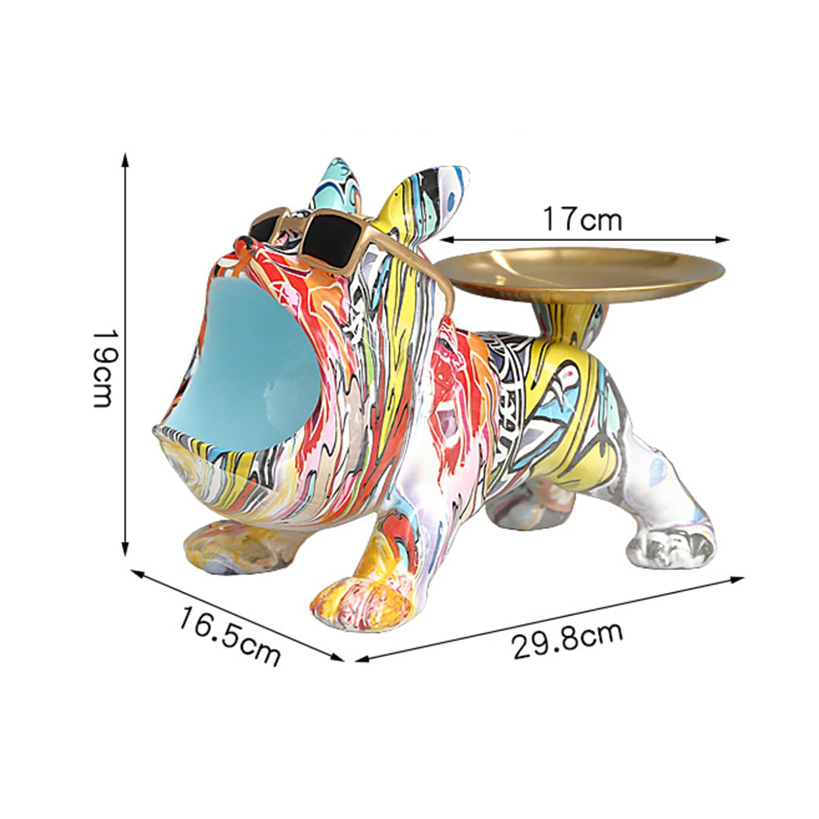 Ozdobna figurka psa do przechowywania kluczy, biżuteria cukierkowa, kolczyki, miska na klucze Bulldog Deco, z tacką, niebieska,Taca na klucze(E Blue)