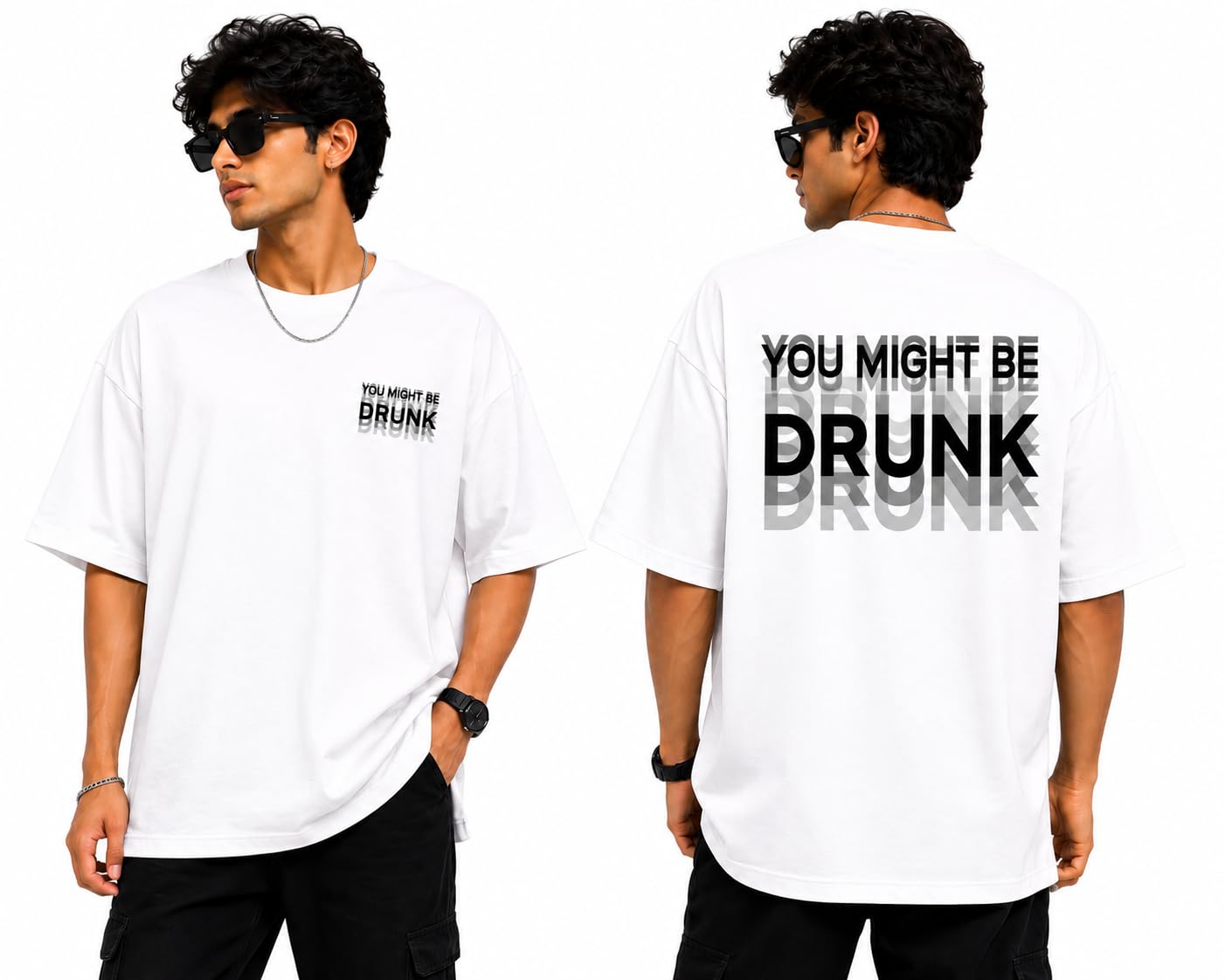 You Might Be Drunk Graphic Oversized T-Shirt, White-picture-13