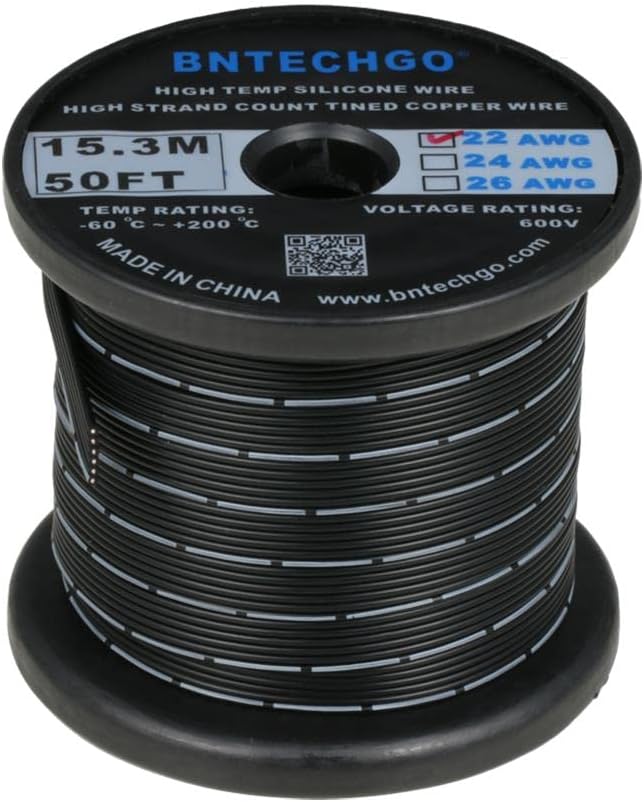 BNTECHGO 22 Gauge Silicone Ribbon Cable Flexible 6P Black 50 ft Flat Cable 22 AWG Stranded Tinned Copper Wire
