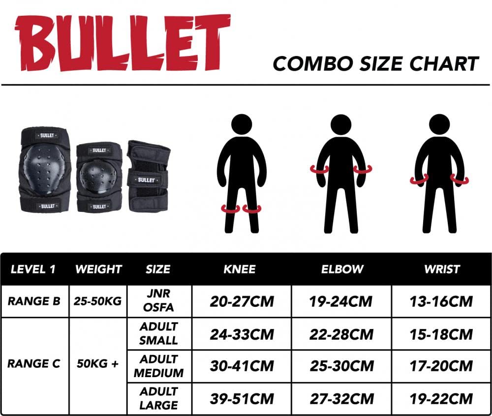 Bullet Set de protections pour adultes réglables pour poignets coudes genouillères Skateboard Black L