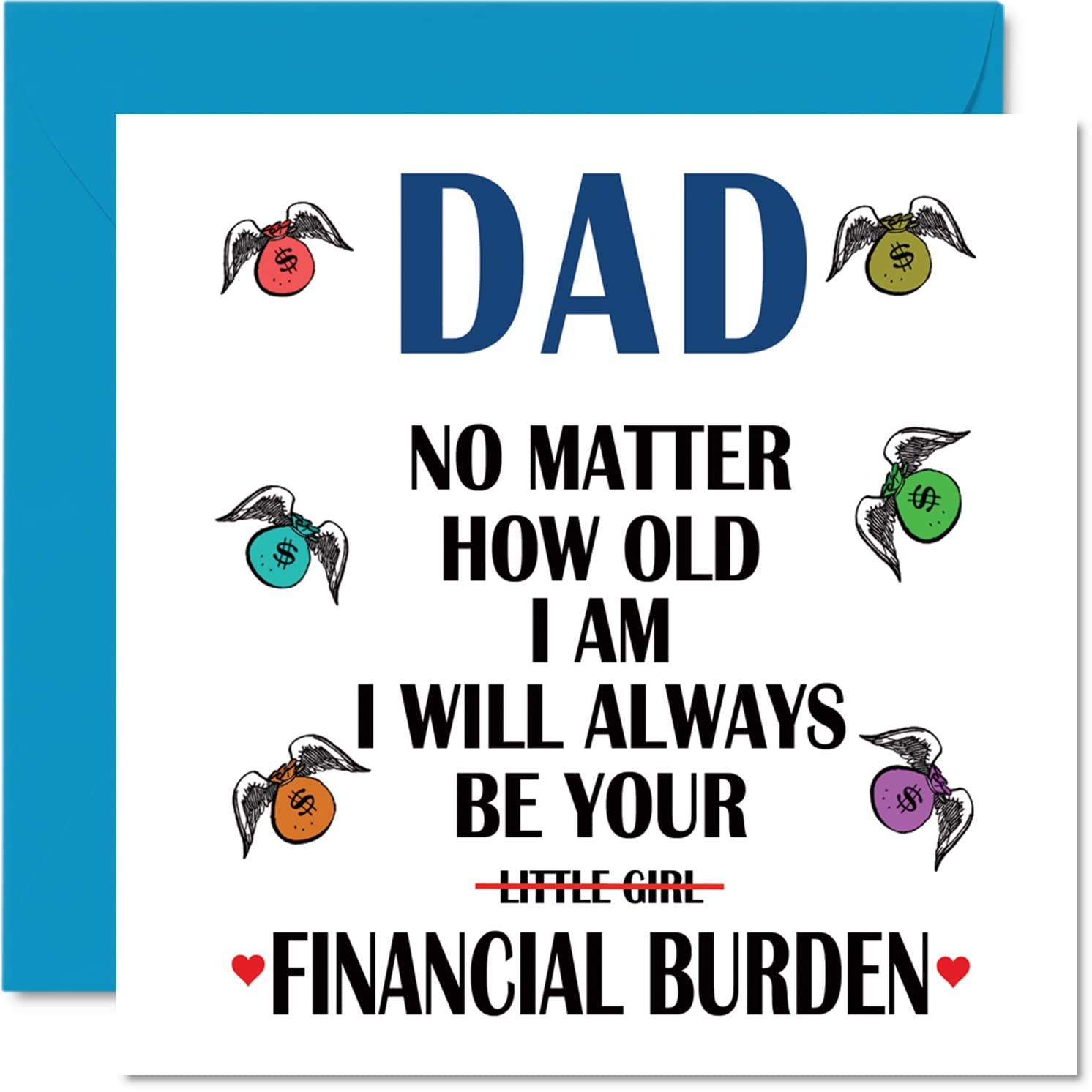 Funny Birthday Cards for Dad - Financial Burden - Joke Happy Birthday Card for Dad from Daughter, Banter Father Gifts, 145mm Father's Day Greeting Cards Gift Daddy Papa
