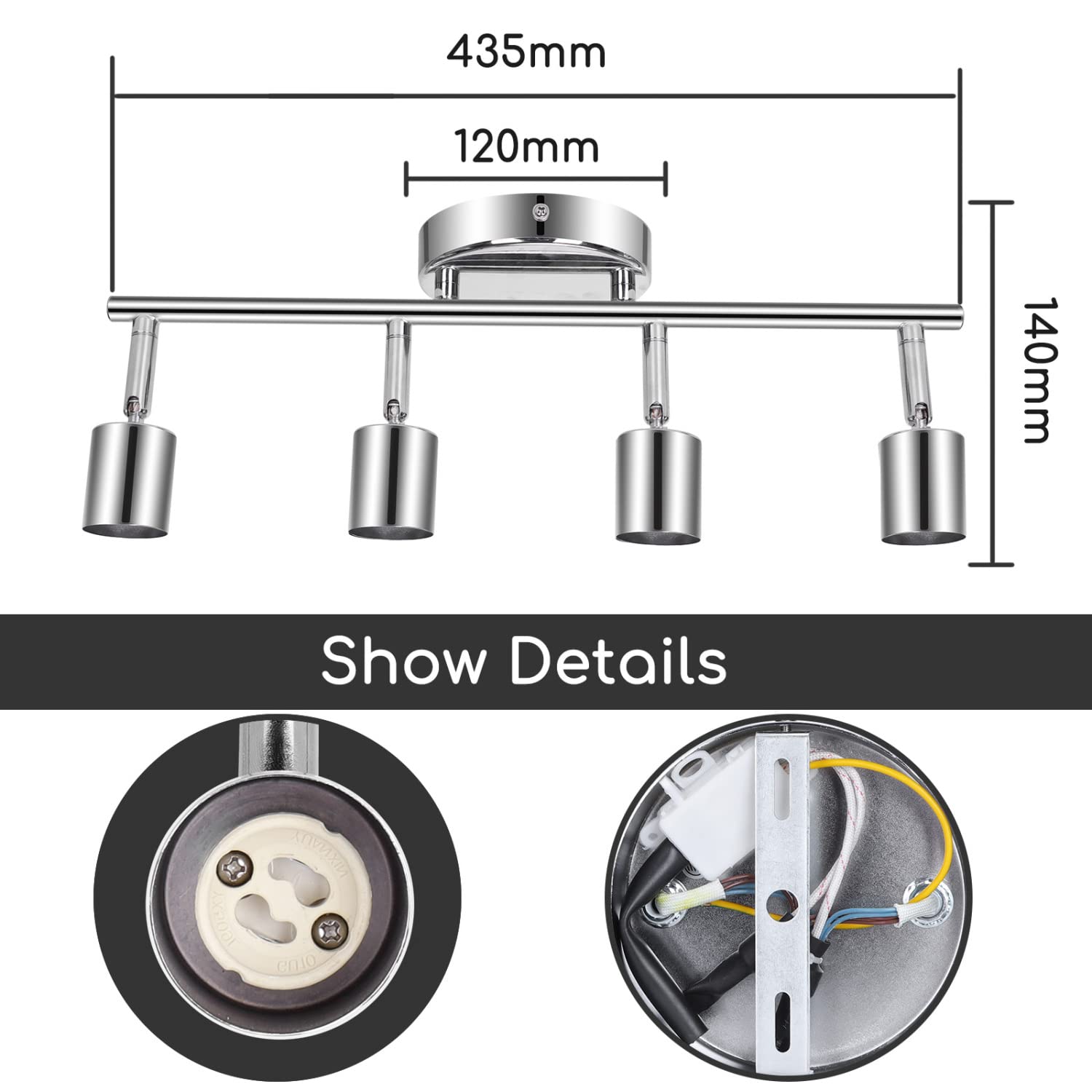 Aigostar Lámpara de Techo LED Focos， Plafón con Focos GU10 4 Luces para Ángulo Ajustable y Giratorio para Interior Focos de Techo Orientables para Dormitorio Cocina (Sin bombillas)