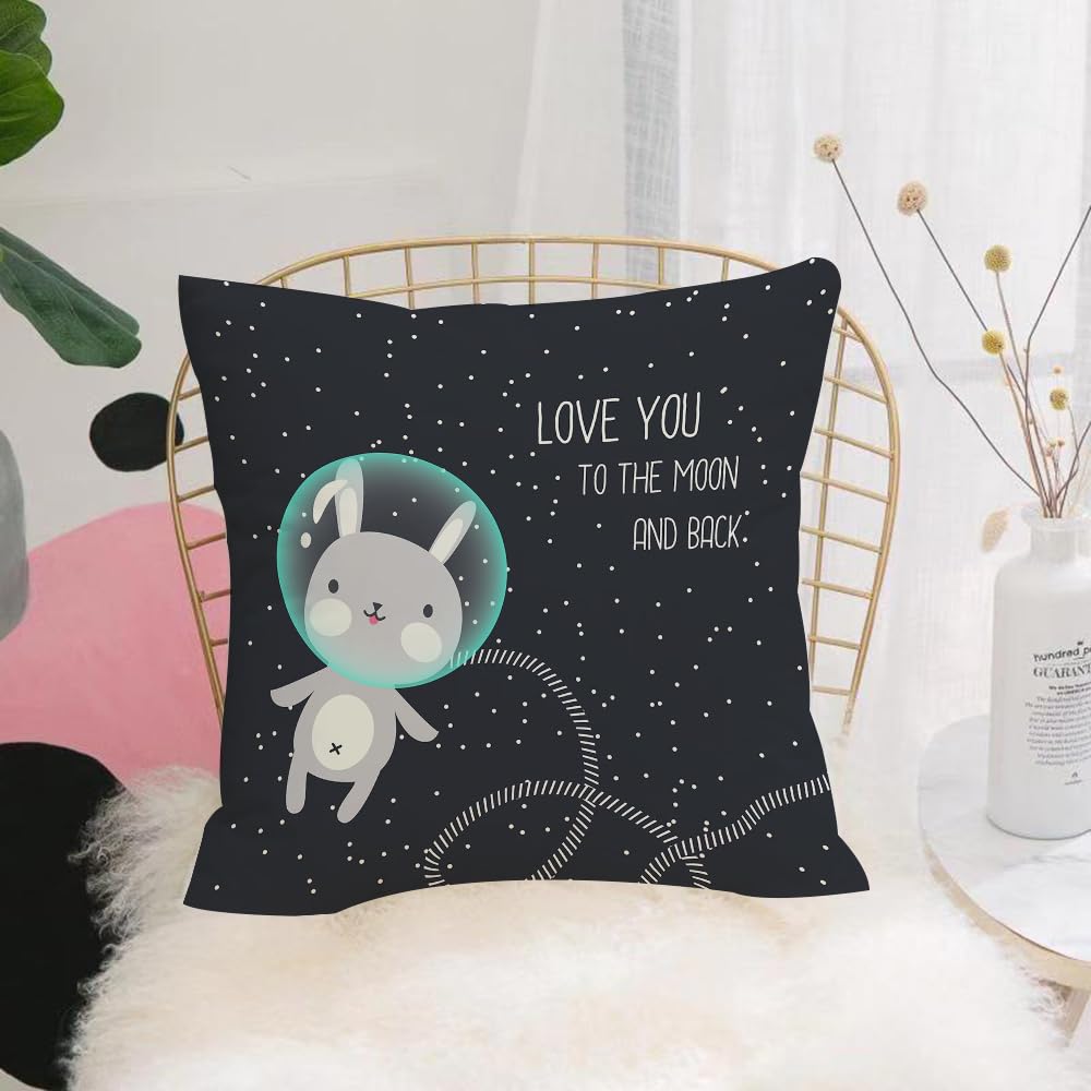HYOSXW Cushion Cover,Throw Pillow Case Home Decorative for Living Room Bedroom Sofa Chair 16X16 Inch,Love you to the moon and back vector illustration. Cute bunny in space.,Pillowcase 40X40cm