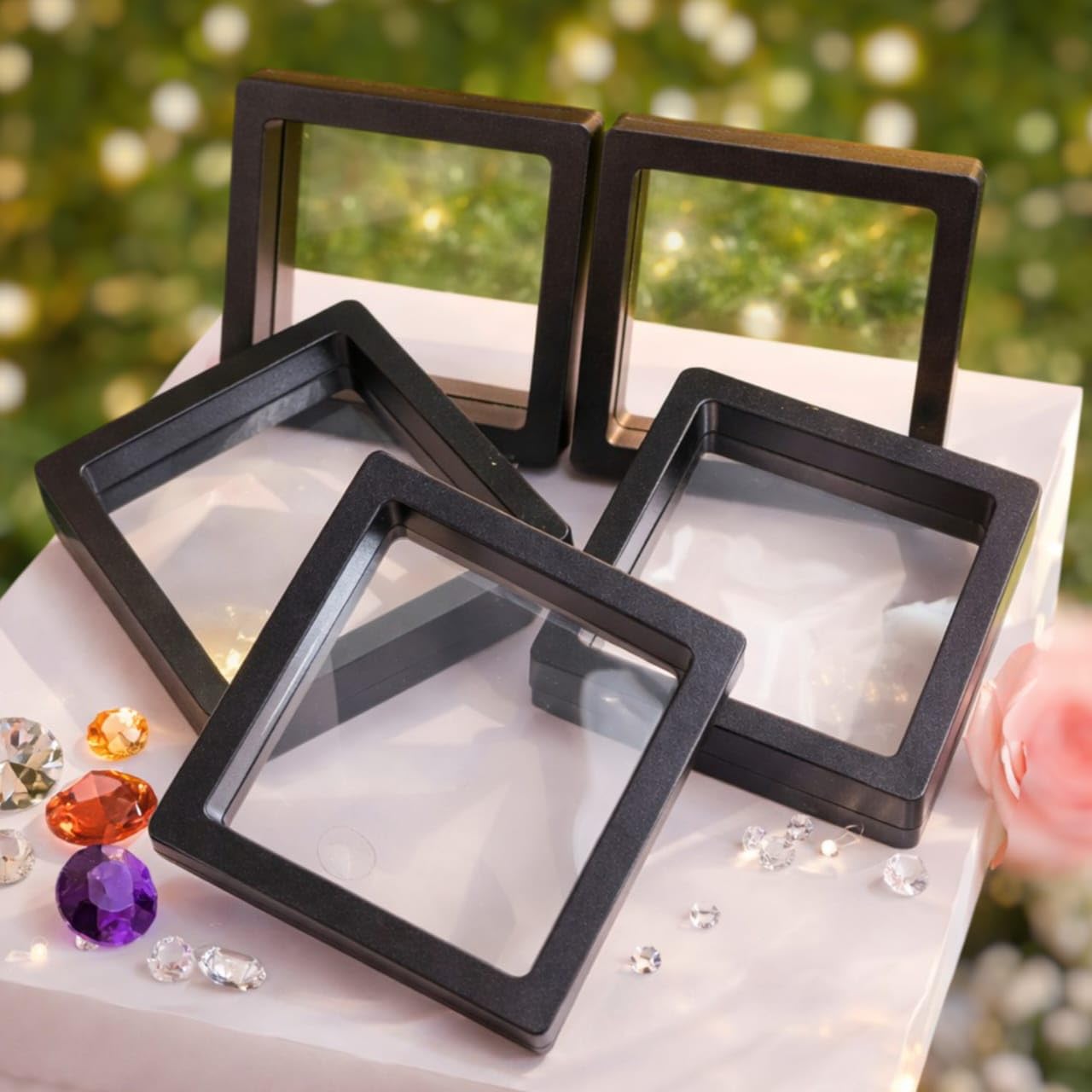 Display Frame Box (Set of 10) | Collectible Display Stand | Reusable Transparent Show Case for Rings, Coins, Jewelry, Keepsakes & Gifts | 3