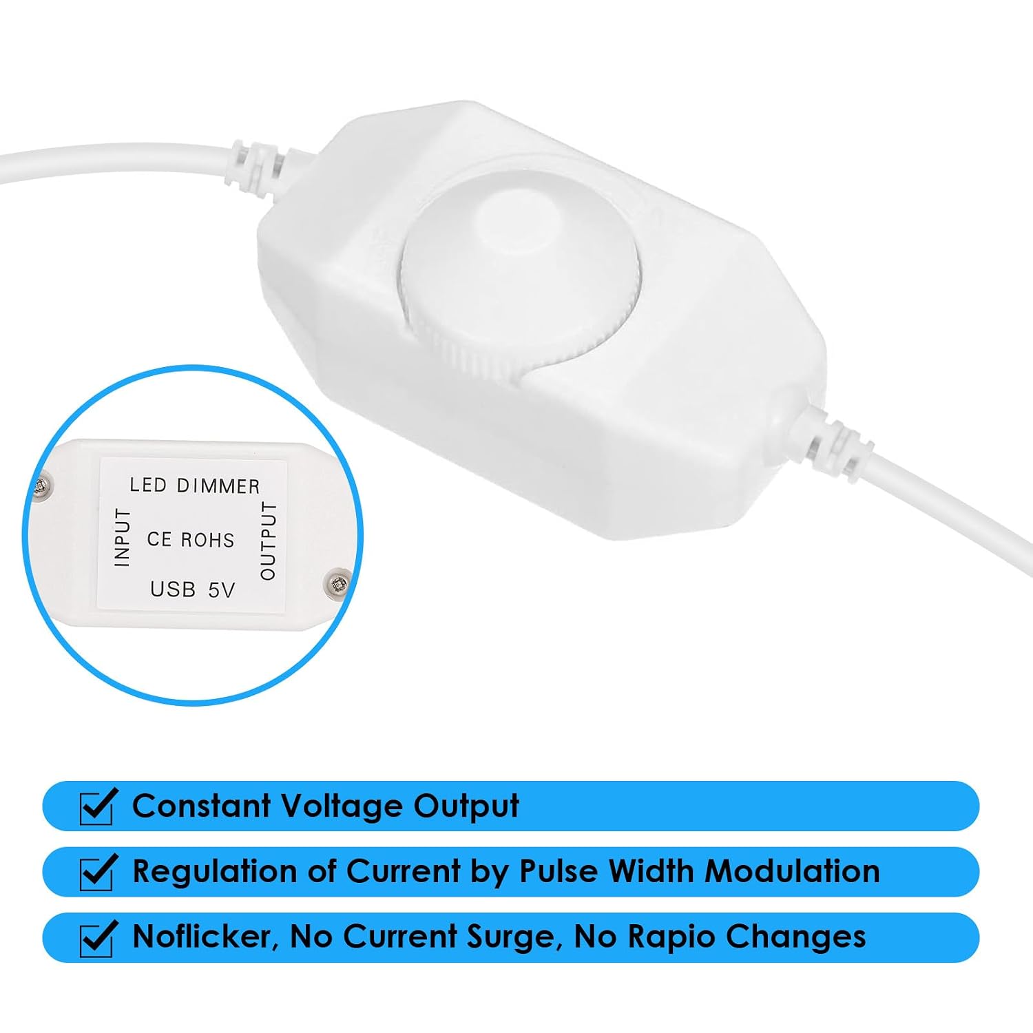 2-Pack USB Dimmer Switch, for 5V LED Strip Lights Brightness Adjustable, USB Fan Controller (White)