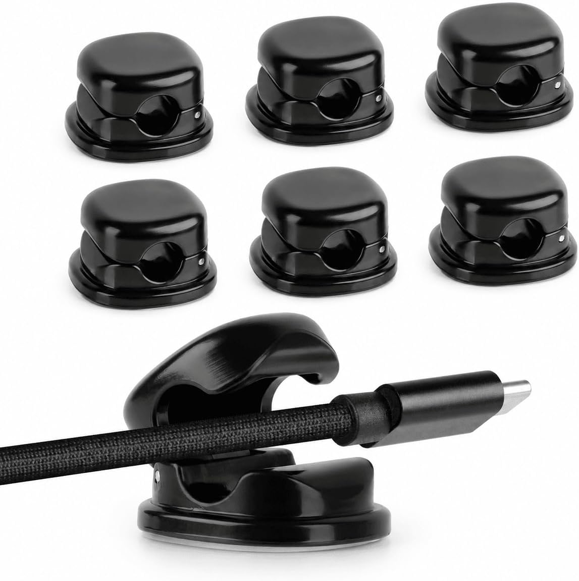 7mm Spring Cable Holder Clips, 6 Pack Desk Cord Organizer, Black