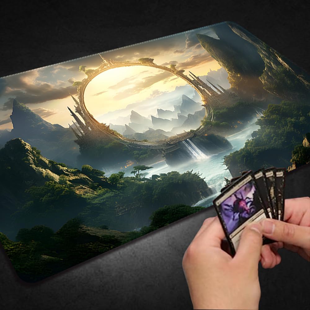 Premium Stitched MTG Playmat with Zones and Non-Slip Rubber Backing - TCG Play Mat for MTG and Other Card Games - Colorful Design with Vintage Look and Feel (DKT (111),No Zones)