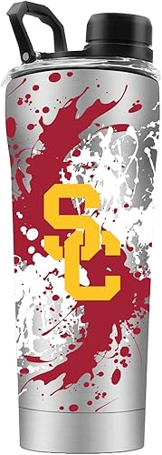 Gametime Sidekicks USC - Vaso agitador de acero inoxidable con bola agitadora, con licencia oficial, acero inoxidable 18/8, doble pared, aislado al