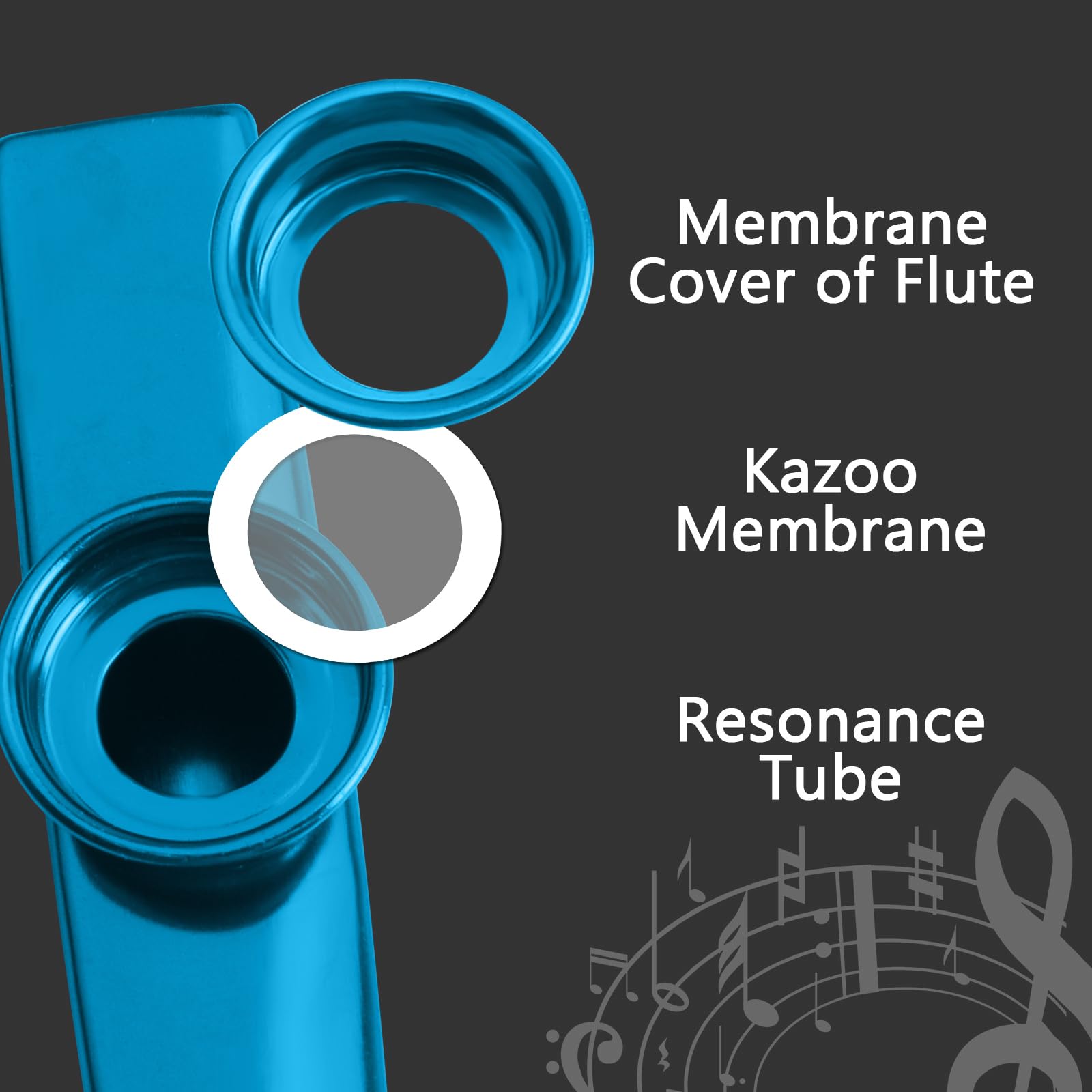 WANDIC Kazoo, Kazoo en alliage d'aluminium léger et 3 diaphragmes à flûte à membrane, Kazoos avec boîte-cadeau vintage, bleu