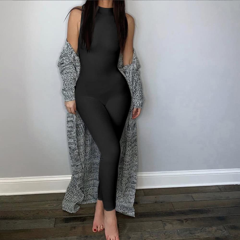 Jumpsuit Donna Tutina senza Maniche Collo Alto Tuta Estiva Aderente Completo Lungo Sportivo Tutina Elegante Body Pantaloni Intera Sportiva per Fitness Yoga Casual