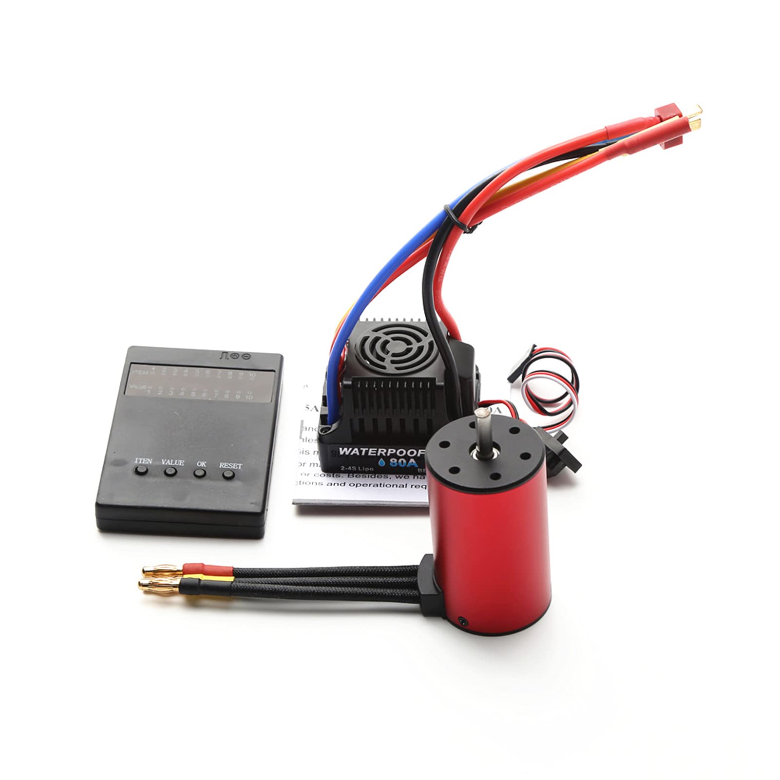 Motor sin escobillas de 3800 KV y 80 A sin escobillas ESC con tarjeta de programación, uso para coche RC 1/8 1/10, coche de carreras 3S RC, motor RC