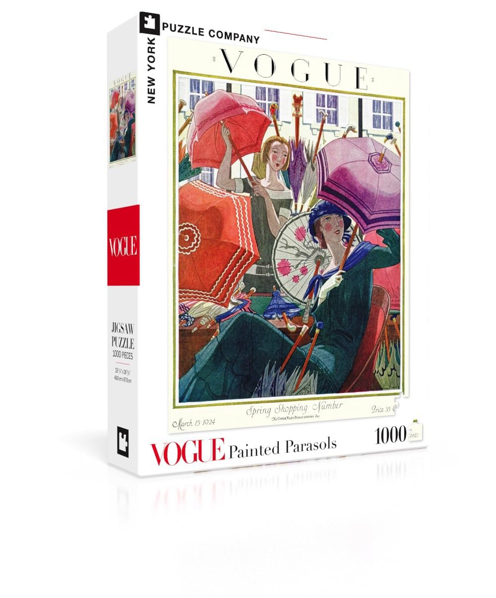 New York Puzzle Company - Vogue Magazine Painted Parasols - 1000 Piece Jigsaw Puzzle for Family Game Nights by Pierre Brissaud - Image 3