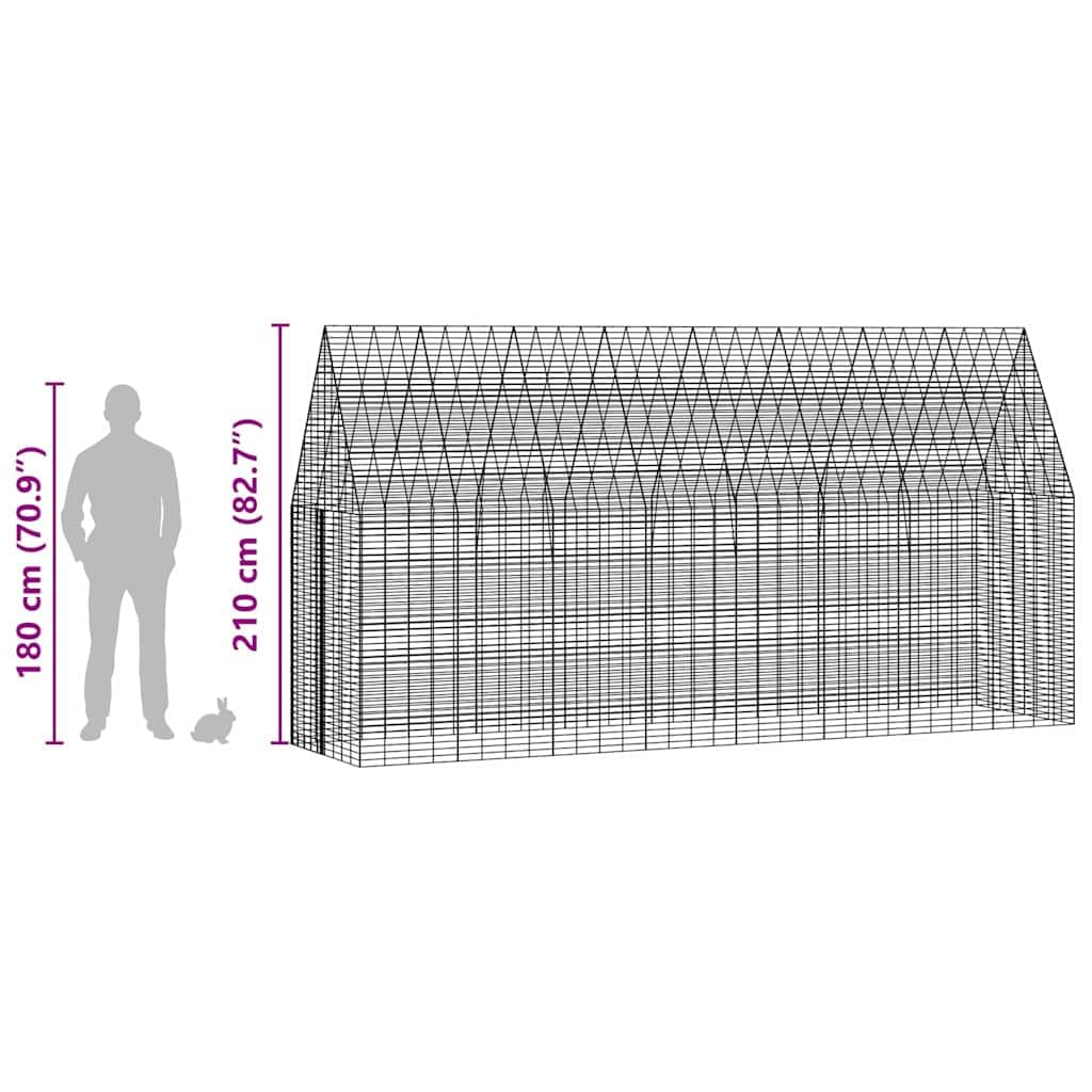 Jaula para conejos de acero galvanizado, 400 x 100 x 210 cm, jaula grande para animales pequeños con techo y suelo, resistente a la intemperie, para conejos, cobayas, hámsteres, roedores