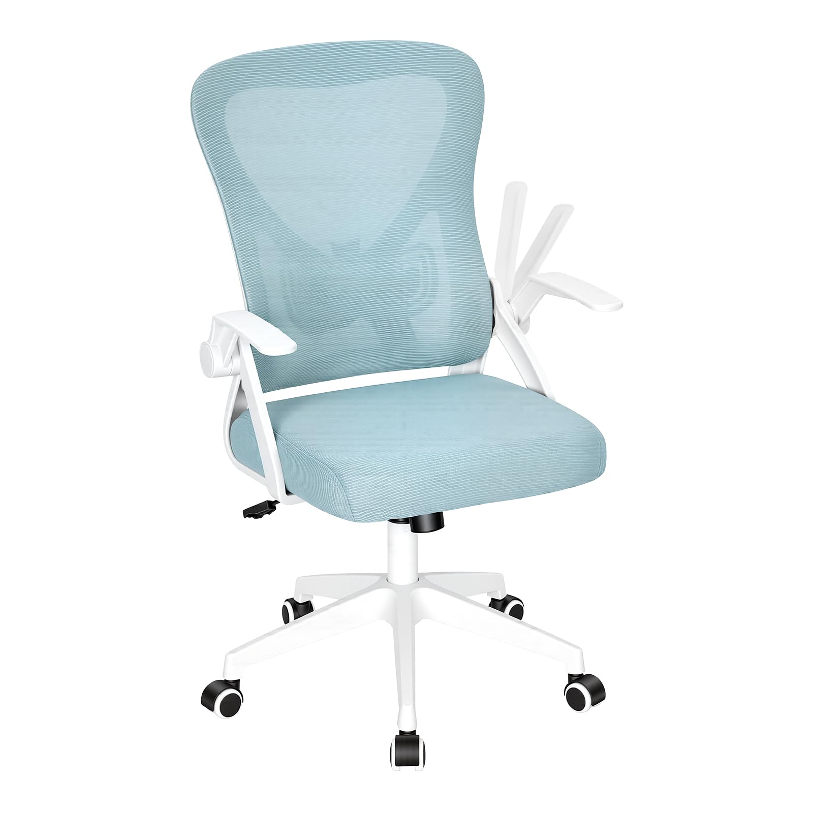 WOLTU Silla de Oficina Ergonómica con Soporte Lumbar y Ruedas, Silla de Escritorio con Función Oscilante y Giratoria de 360°, Altura y Reposabrazos Ajustables, de Malla, para Estudio u Oficina, Azul