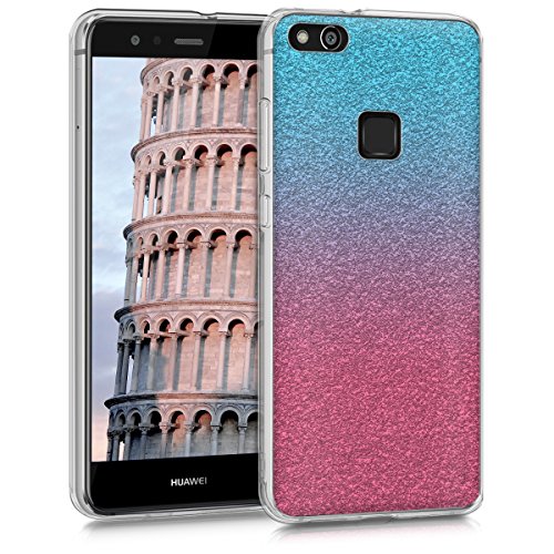 kwmobile Case Compatible with Huawei P10 Lite TPU Crystal Clear Back  Protective Cover IMD Design Glitter Progression Dark Pink/Silver/Light  Blue