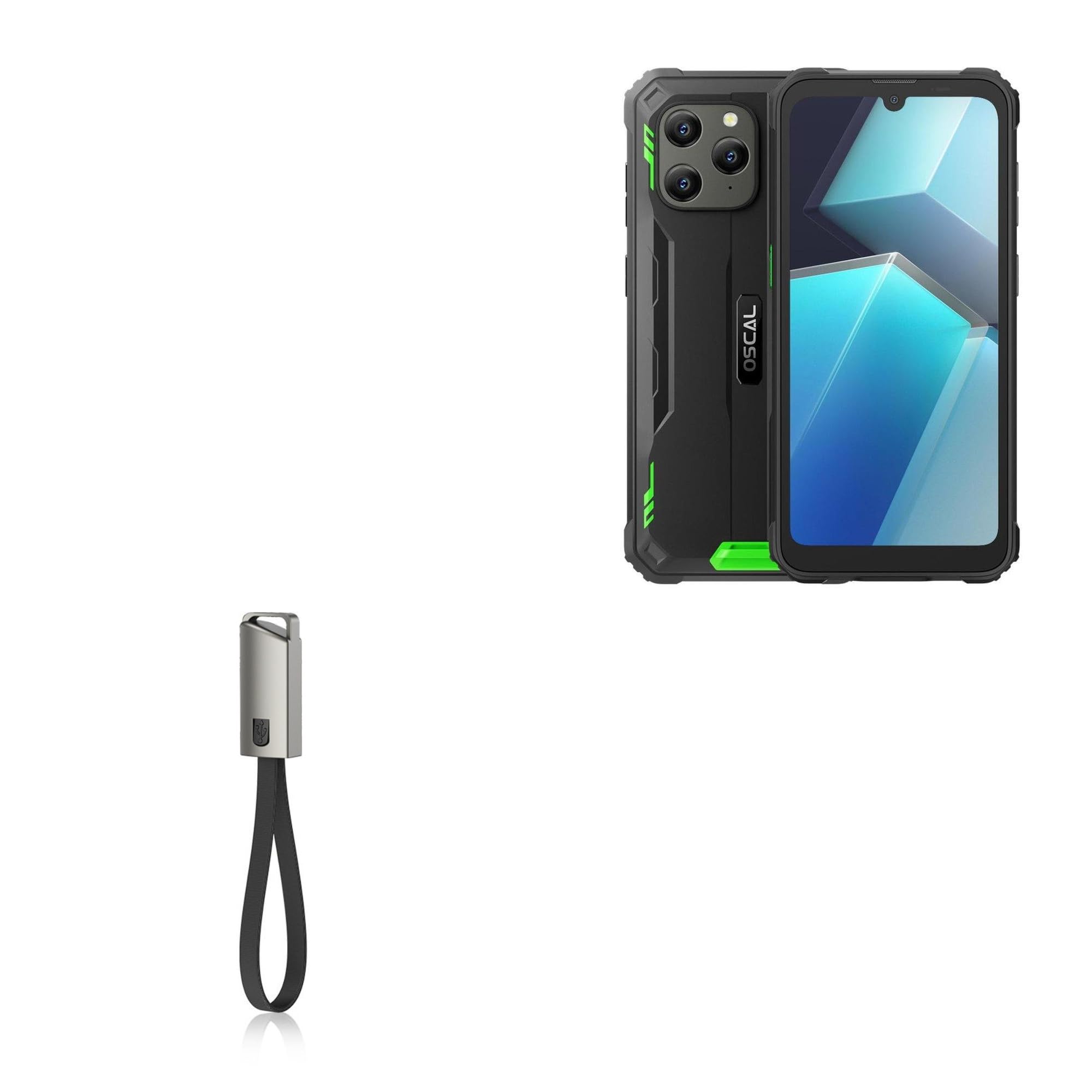 BoxWave Cable Compatible with Blackview Oscal S70 - USB Type-C Keychain Charger, Key Ring USB Type-C to Type-A 8 in USB Cable - Jet Black