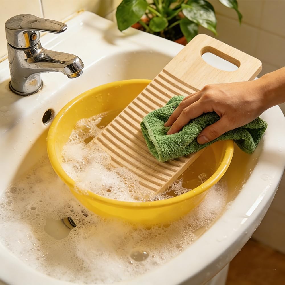 AHANDMAKER 15.7"x5.9" Hand Washing Board Laundry Cleaning Board with Hanging Hole Wooden Old Fashion Scrub Boards for Home Laundry Room Vintage Decor Gifts for Parents Friends