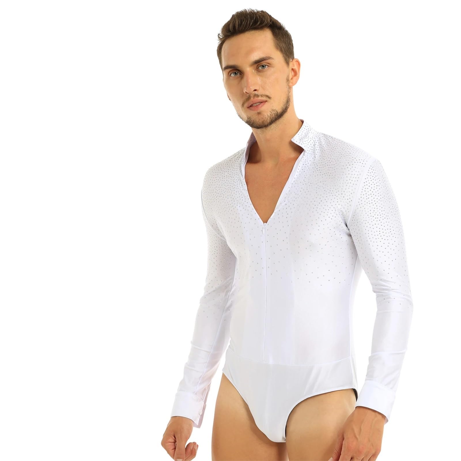 Ropa De Baile For Hombre, Chachachá, Salón, Latino, Tango, Rumba, Malla Ajustada con Cuello En V Y Pantalones Acampanados Borlas, Profesional para Hombre, Salsa, Jazz, Danza