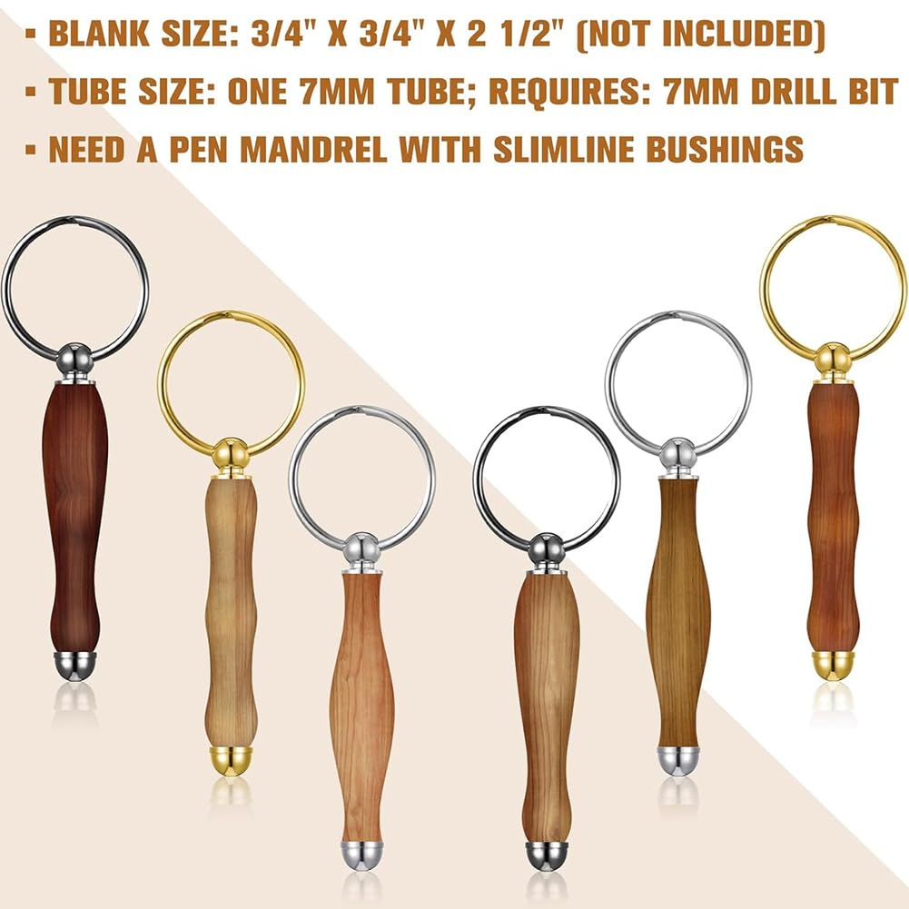 12 Stück Woodturning-Schlüsselanhänger-Set, Holzdreh-Zubehör, Mandrel Wood Turning Keychain für Holzarbeiten-Geschenke