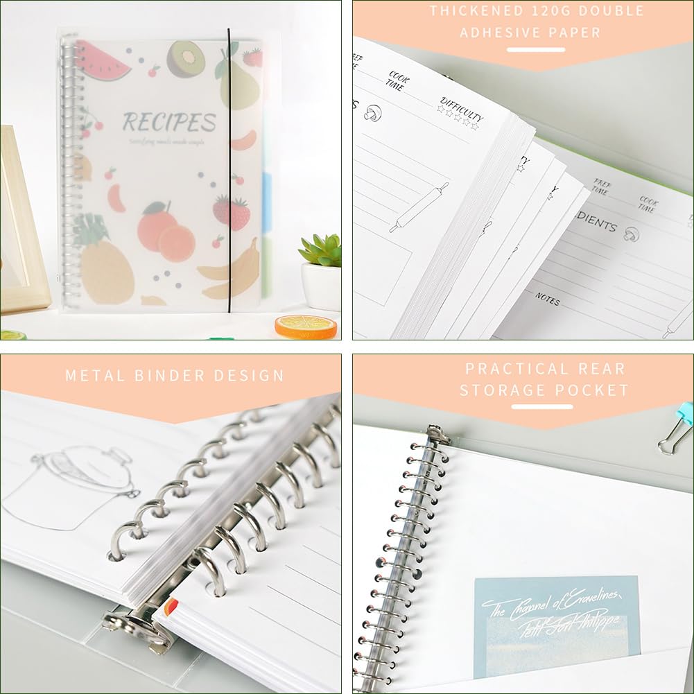 Cuaderno de Recetas En Blanco de 10.8 x 8.5 Pulgada Libro de Recetas con 80 páginas Interiores Plástico Blanco Rectangular Tapa Dura Extraíble Carpeta para Escribir A Mano para Cocina Casera