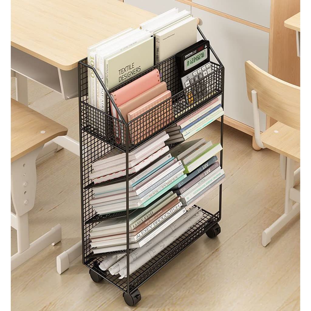 Estantería de escritorio móvil de 5 niveles, estantería de pie con ruedas, estantería de almacenamiento de libros, organizador de almacenamiento de escritorio con ruedas giratorias, for oficina en cas