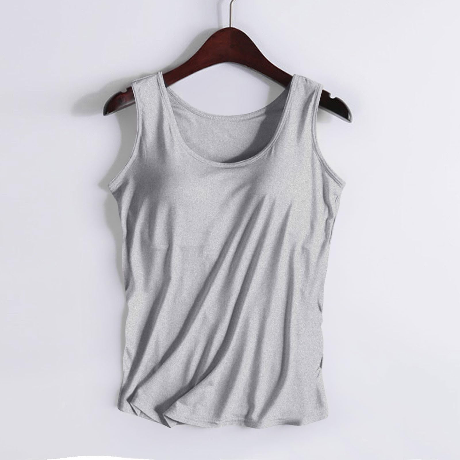 Tank Top with Built in Bra for Women Loose Fit Scoop Neck Sleeveless Workout Athletic Yoga Shirts Summer Basic Tops Gray