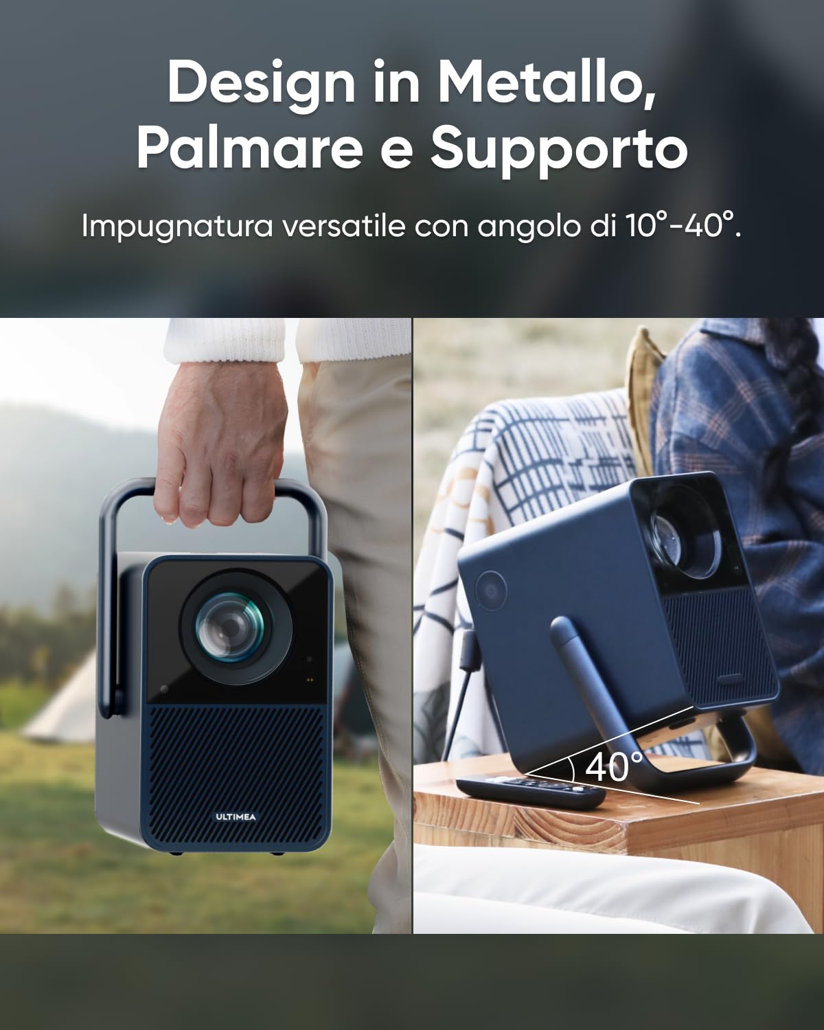 ULTIMEA Proiettore 4K Supporto Android TV 11.0 con Netflix, Videoproiettore 1000 ANSI Lumen, Dolby Audio, Bassi profondi, Design Maniglia, Home Cinema Portatile Proiettori 1080P Nativo, Poseidon E40