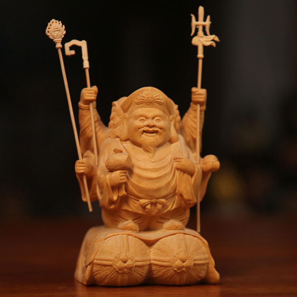 Amazon｜『三面大黒天』木製 七福神 大黒天 木彫りの仏像 金運開運祈願