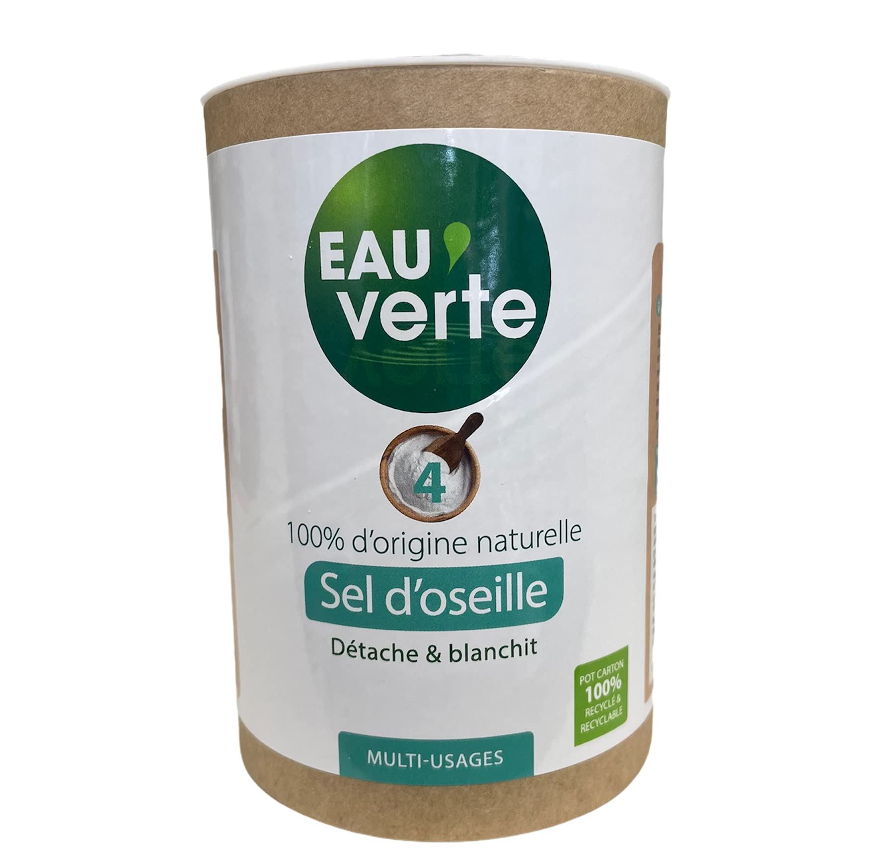 Eau Verte sel d'oseille 400g Pot Carton 100% Recyclé et Recyclable (Cuillère non fournis)