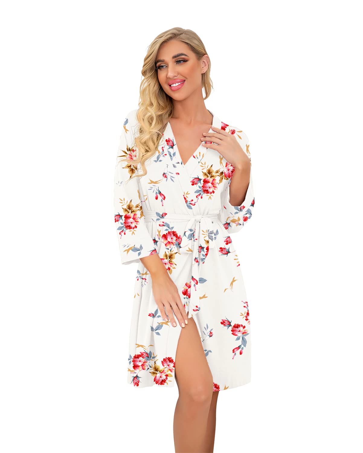 PrinStory Women Long/Short Bathrobe Knit Kimono Robes Soft Womens Dressing Gowns Casual Ladies Loungewear — view 10