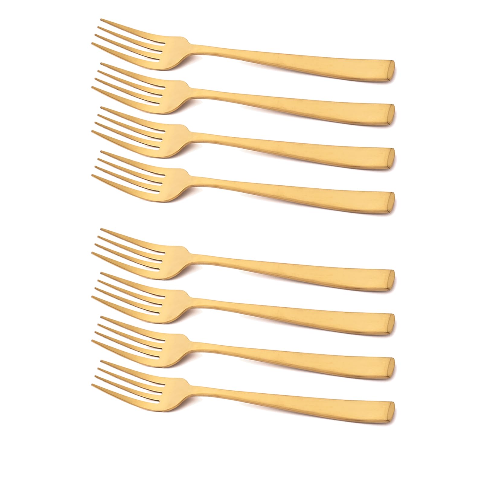 Snplowum 8pcs Salad Fork Set, 18/10 Stainless Steel Matte Polish Thickened handle Dessert Forks, 7.28-inch (Gold)