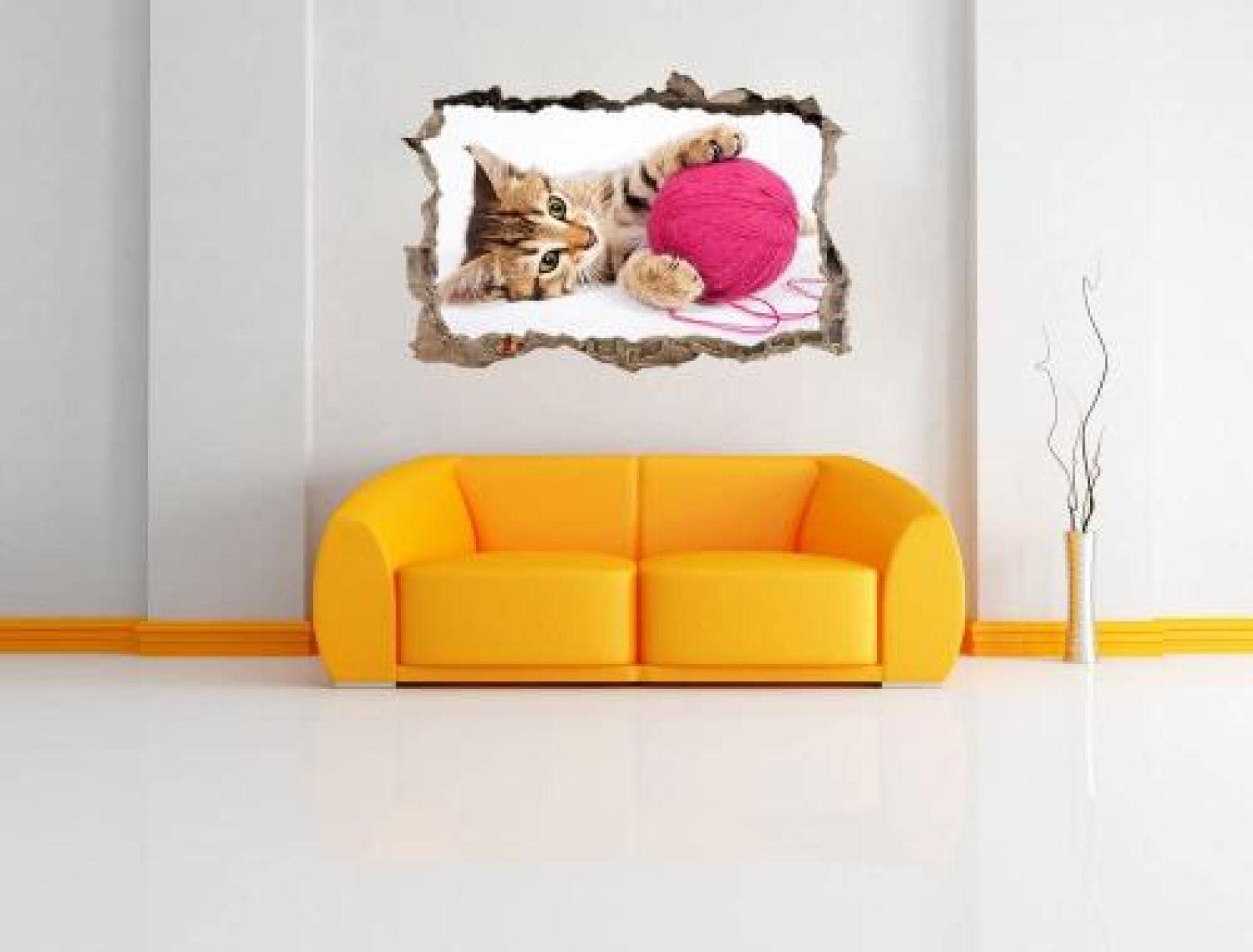 Gougeltd Calcomanía de Pared 3D jugando gatito Impermeable Paisaje Agujero Etiqueta de La Pared Adhesivos de Pared para Interior Hogar Sala de Estar Decoración de Oficina 72x113cm